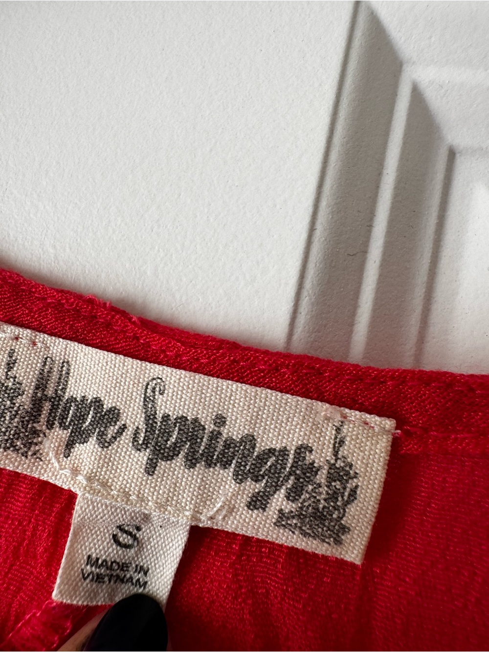 Scalloped Eyelet Wrap Blouse in Red - Picture 4 of 4